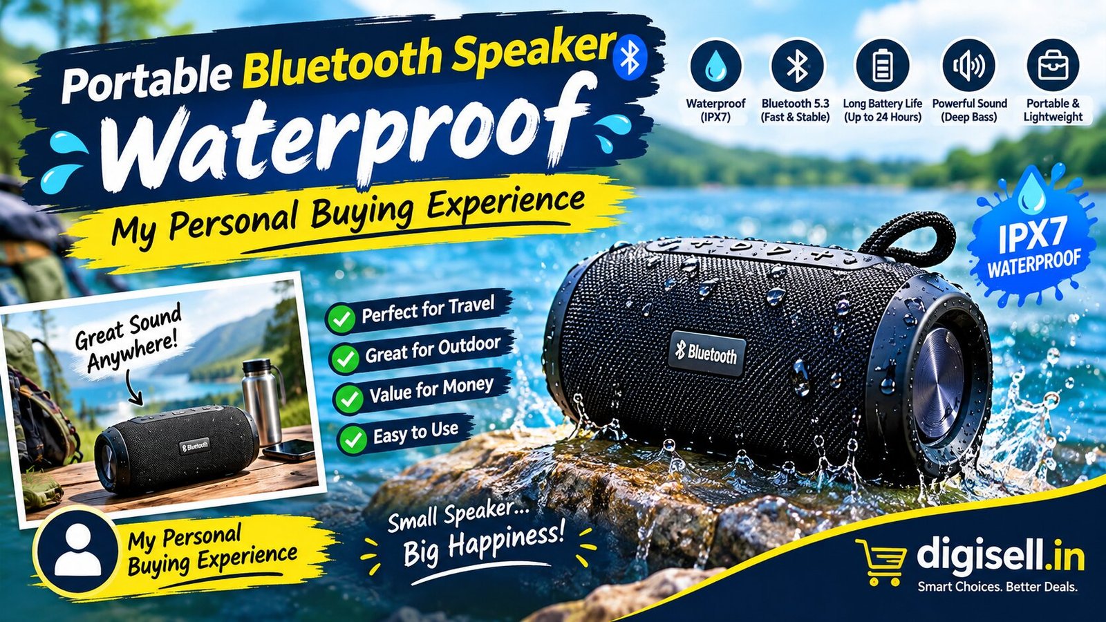 Portable waterproof Bluetooth speaker for outdoor use
