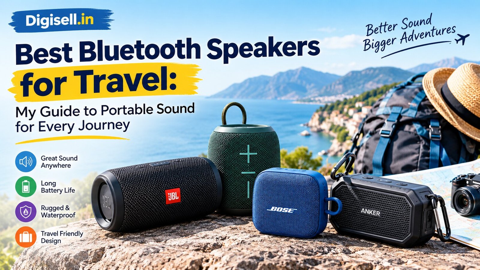 Best Bluetooth speakers for travel featuring a compact portable wireless speaker.