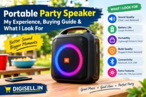 Portable party speaker with LED lighting and key features to consider when buying.